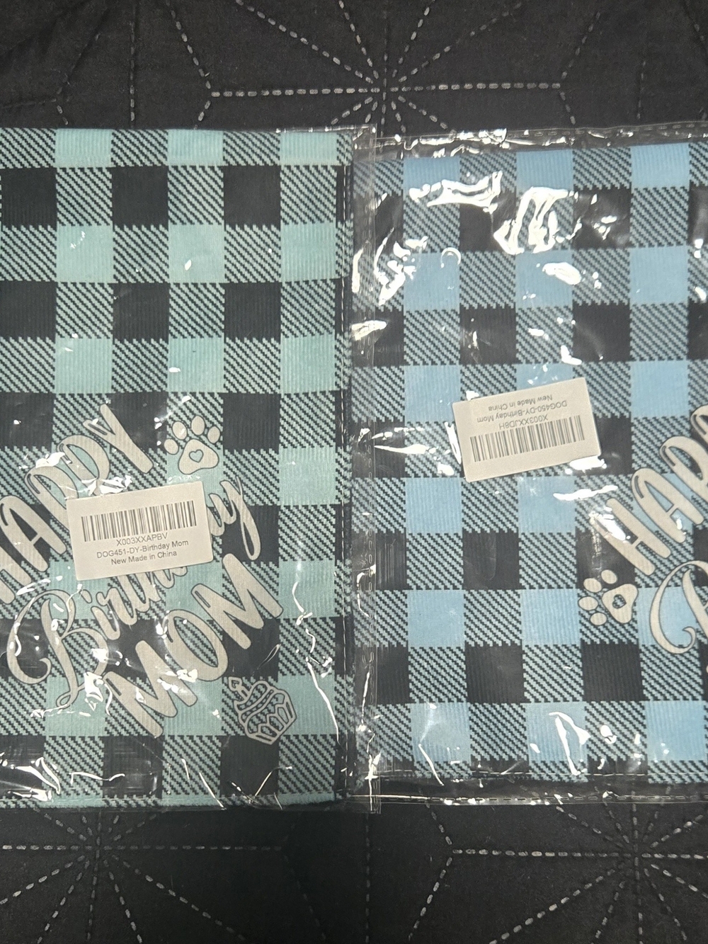Blue Plaid "Birthday Mom" Party Dog Bandanas - Pack of 2